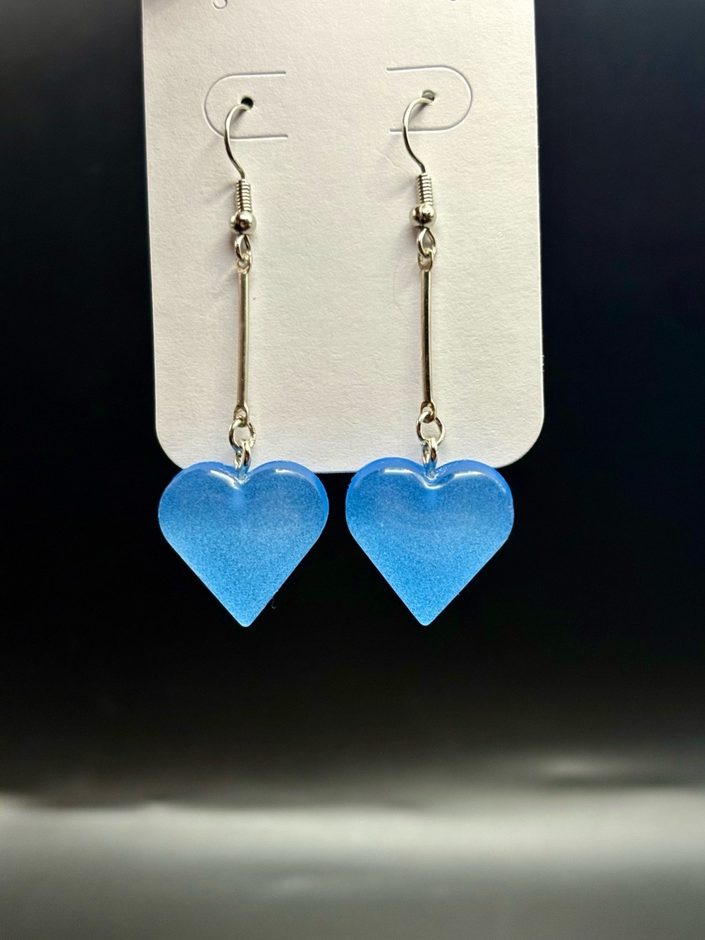 Blue Heart Dangle Earrings- Glow in the dark